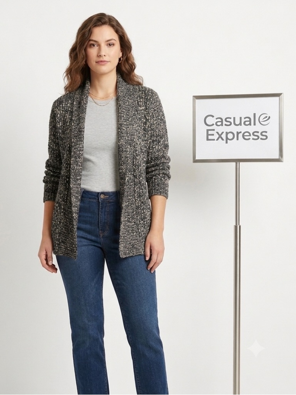 Casual Express Open Front Crochet Cardigan NWT Large